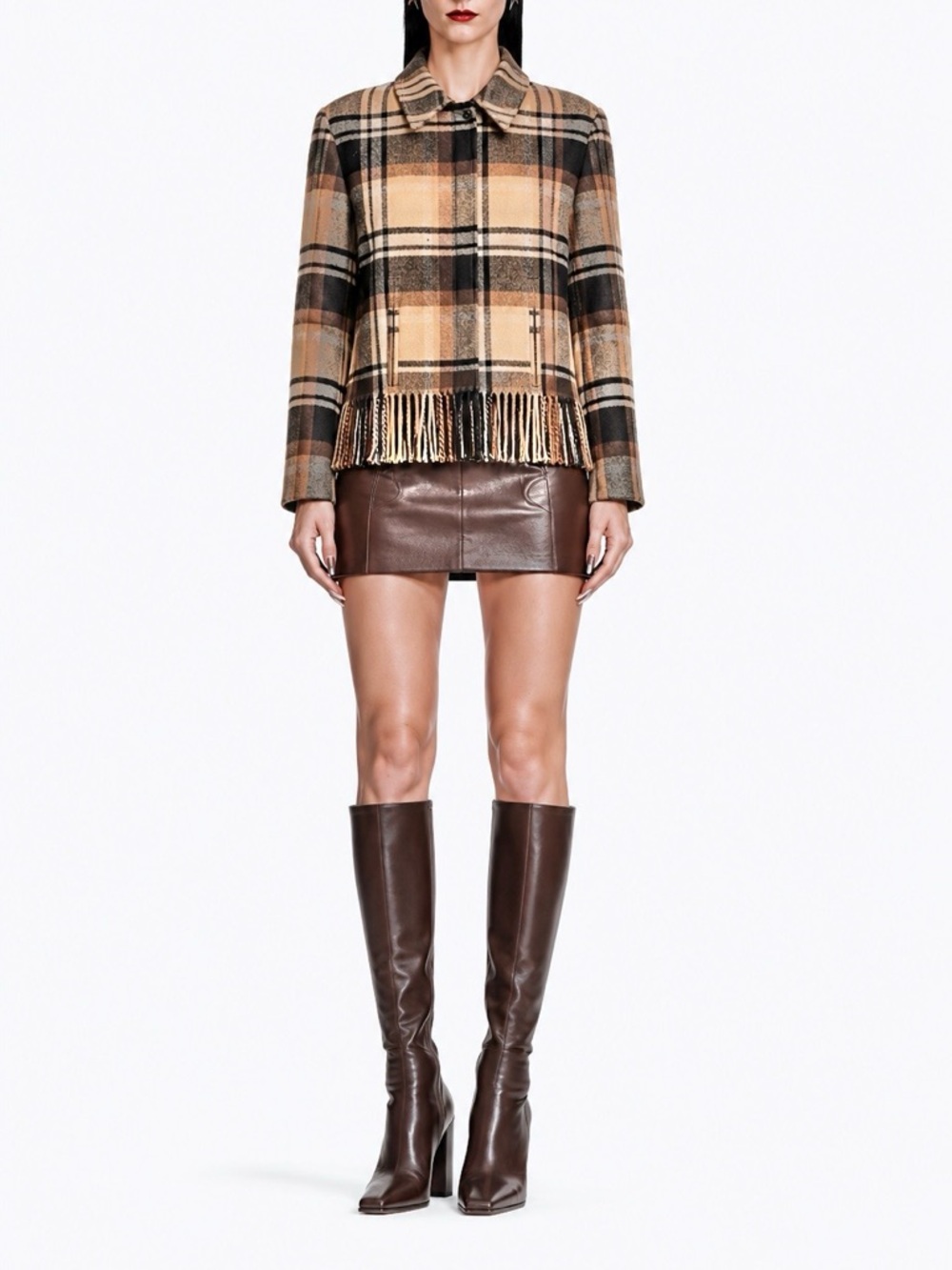 BOSTON PROPER Wool Blend Fringe Coat